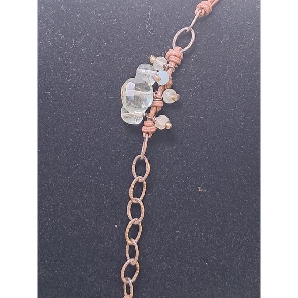 Peyote Bird Green Gray Silver Gemstone Bead Mix Wax Cord Chain Necklace 17" NWT - Picture 4 of 10